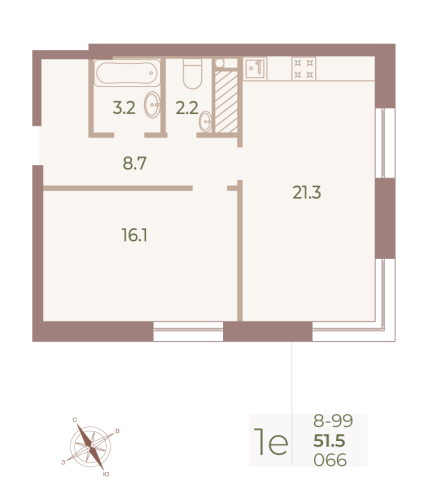1-комнатная квартира, 51.6 м²; этаж: 9 - купить в Санкт-Петербурге