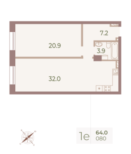 1-комнатная квартира, 63.9 м²; этаж: 2 - купить в Санкт-Петербурге