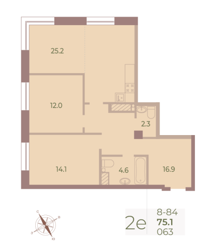 2-комнатная квартира, 75 м²; этаж: 8 - купить в Санкт-Петербурге