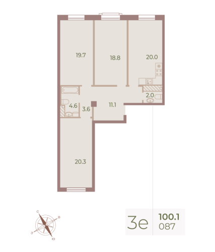 3-комнатная квартира, 100.9 м²; этаж: 9 - купить в Санкт-Петербурге