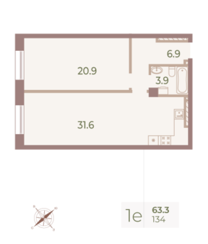 1-комнатная квартира, 63.3 м²; этаж: 8 - купить в Санкт-Петербурге
