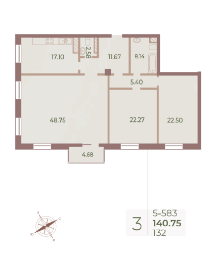 3-комнатная квартира, 140.9 м²; этаж: 8 - купить в Санкт-Петербурге