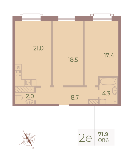 2-комнатная квартира, 71.8 м²; этаж: 9 - купить в Санкт-Петербурге