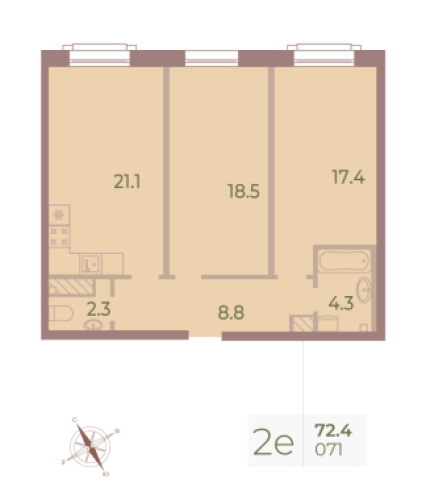 2-комнатная квартира, 72.2 м²; этаж: 6 - купить в Санкт-Петербурге