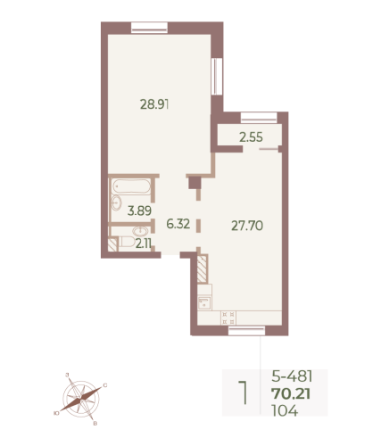 1-комнатная квартира, 70 м²; этаж: 8 - купить в Санкт-Петербурге