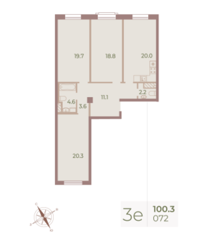 3-комнатная квартира, 101.1 м²; этаж: 6 - купить в Санкт-Петербурге