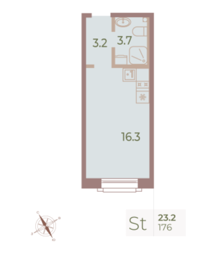 1-комнатная квартира, 23.1 м²; этаж: 8 - купить в Санкт-Петербурге