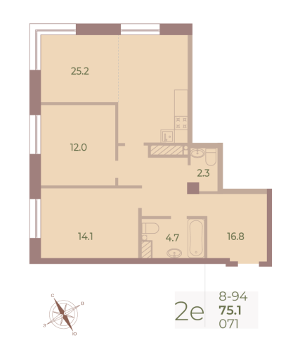 2-комнатная квартира, 74.7 м²; этаж: 9 - купить в Санкт-Петербурге