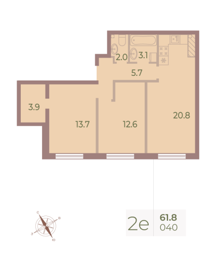 2-комнатная квартира, 61.4 м²; этаж: 9 - купить в Санкт-Петербурге