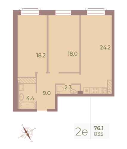 2-комнатная квартира, 76.3 м²; этаж: 8 - купить в Санкт-Петербурге