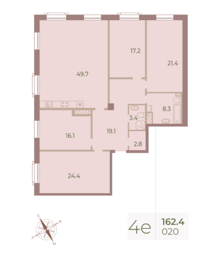 4-комнатная квартира №9к2 в: NEVA HAUS: 163.2 м²; этаж: 7 - купить в Санкт-Петербурге