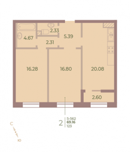 2-комнатная квартира, 69.2 м²; этаж: 6 - купить в Санкт-Петербурге