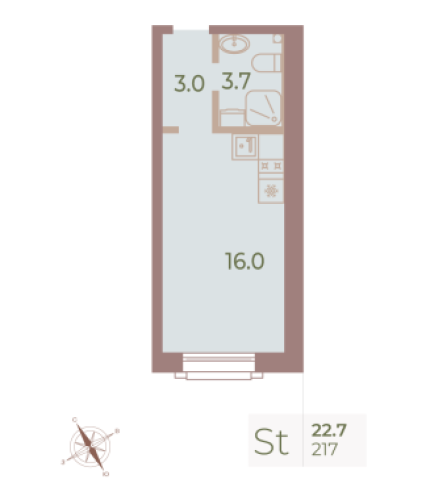 1-комнатная квартира, 22.9 м²; этаж: 8 - купить в Санкт-Петербурге