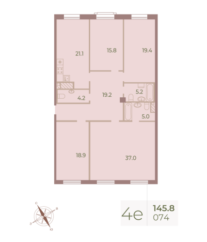 4-комнатная квартира, 146.8 м²; этаж: 7 - купить в Санкт-Петербурге