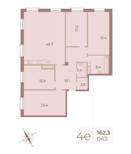 4-комнатная квартира, 163 м²; этаж: 9 - купить в Санкт-Петербурге