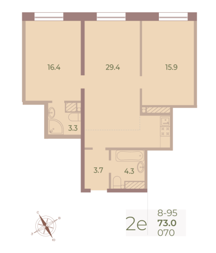 2-комнатная квартира, 72.8 м²; этаж: 9 - купить в Санкт-Петербурге