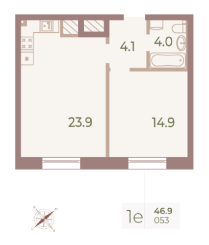 1-комнатная квартира, 46.9 м²; этаж: 8 - купить в Санкт-Петербурге
