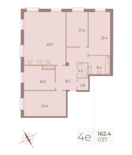 4-комнатная квартира №9к2 в: NEVA HAUS: 163.1 м²; этаж: 8 - купить в Санкт-Петербурге