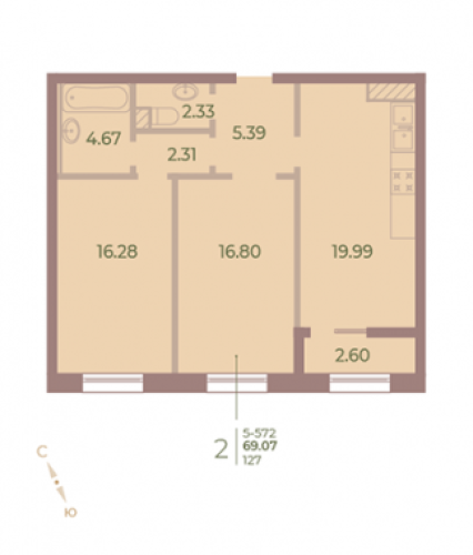 2-комнатная квартира, 69.2 м²; этаж: 7 - купить в Санкт-Петербурге