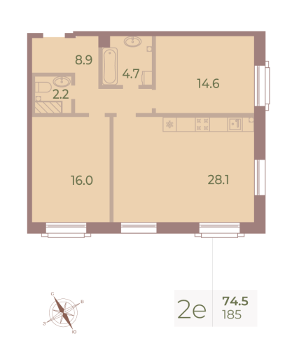 2-комнатная квартира, 74.8 м²; этаж: 9 - купить в Санкт-Петербурге