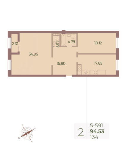 2-комнатная квартира, 94.6 м²; этаж: 9 - купить в Санкт-Петербурге