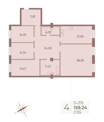 4-комнатная квартира, 159.6 м²; этаж: 1 - купить в Санкт-Петербурге