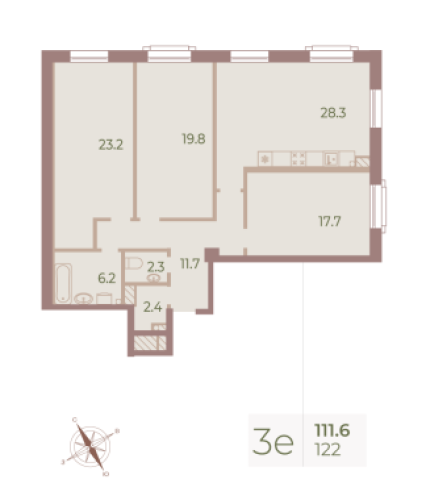 3-комнатная квартира №9к2 в: NEVA HAUS: 112.5 м²; этаж: 6 - купить в Санкт-Петербурге