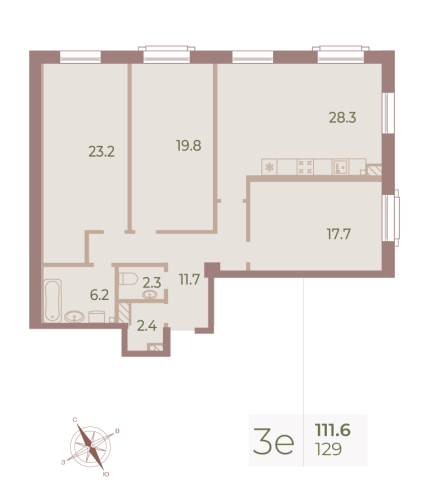 3-комнатная квартира, 112.8 м²; этаж: 7 - купить в Санкт-Петербурге