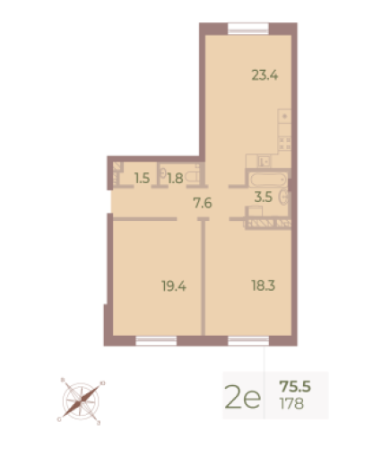 2-комнатная квартира, 75.5 м²; этаж: 8 - купить в Санкт-Петербурге