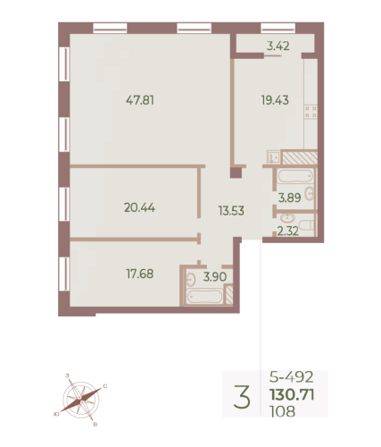 3-комнатная квартира, 129.8 м²; этаж: 9 - купить в Санкт-Петербурге