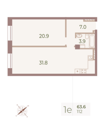 1-комнатная квартира, 63.7 м²; этаж: 6 - купить в Санкт-Петербурге