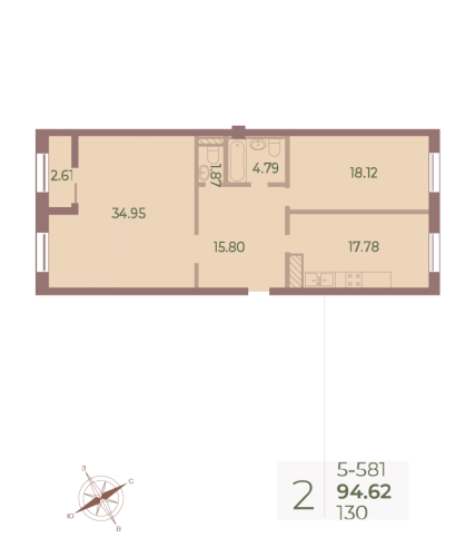 2-комнатная квартира, 95 м²; этаж: 8 - купить в Санкт-Петербурге