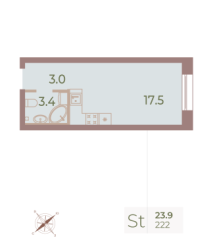 1-комнатная квартира, 23.9 м²; этаж: 6 - купить в Санкт-Петербурге