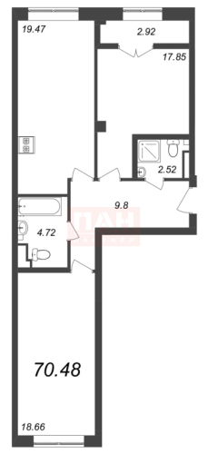 2-комнатная квартира, 70.48 м²; этаж: 6 - купить в Санкт-Петербурге