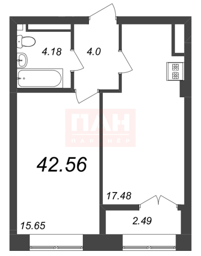 1-комнатная квартира, 42.56 м²; этаж: 8 - купить в Санкт-Петербурге