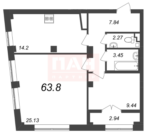 2-комнатная квартира, 63.8 м²; этаж: 5 - купить в Санкт-Петербурге
