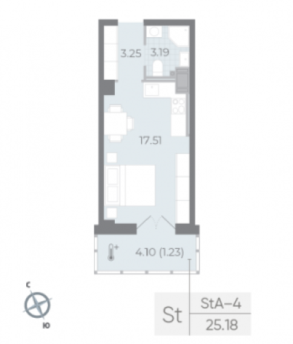 1-комнатная квартира, 25.18 м²; этаж: 7 - купить в Санкт-Петербурге