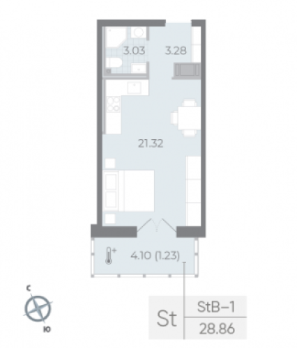 1-комнатная квартира, 28.8 м²; этаж: 8 - купить в Санкт-Петербурге