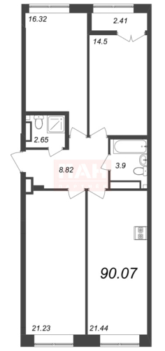 3-комнатная квартира, 90.07 м²; этаж: 6 - купить в Санкт-Петербурге
