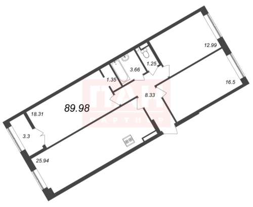 3-комнатная квартира, 89.98 м²; этаж: 5 - купить в Санкт-Петербурге