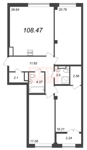 3-комнатная квартира, 108.47 м²; этаж: 5 - купить в Санкт-Петербурге