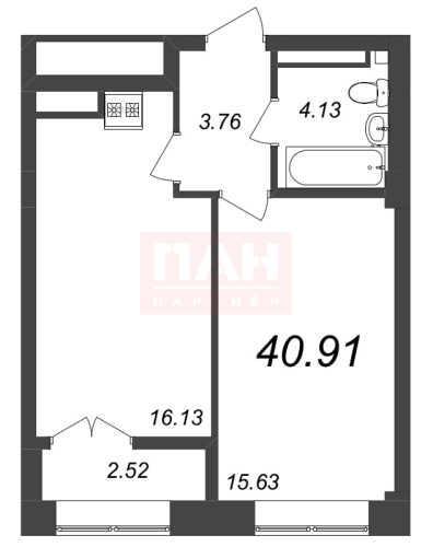1-комнатная квартира, 40.91 м²; этаж: 7 - купить в Санкт-Петербурге