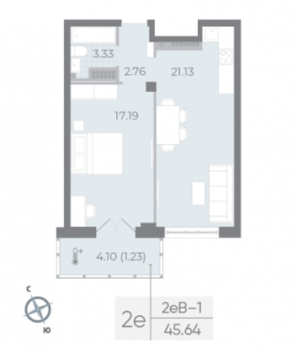1-комнатная квартира, 45.64 м²; этаж: 8 - купить в Санкт-Петербурге