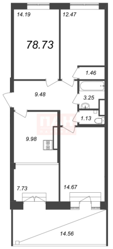 3-комнатная квартира, 78.73 м²; этаж: 7 - купить в Санкт-Петербурге