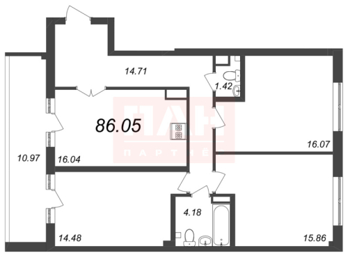 3-комнатная квартира, 86.05 м²; этаж: 8 - купить в Санкт-Петербурге