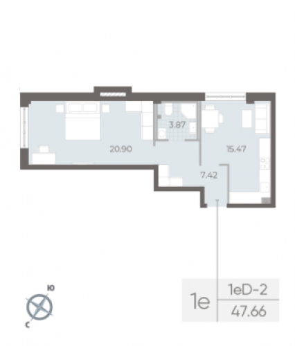 1-комнатная квартира, 47.66 м²; этаж: 2 - купить в Санкт-Петербурге