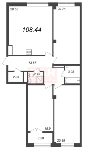 3-комнатная квартира, 108.44 м²; этаж: 8 - купить в Санкт-Петербурге