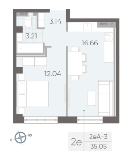 1-комнатная квартира, 35.05 м²; этаж: 4 - купить в Санкт-Петербурге