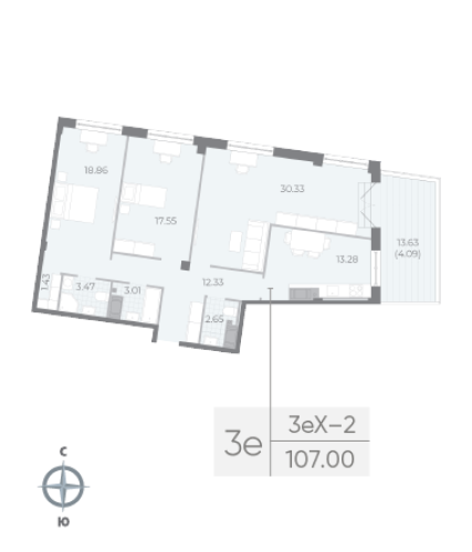3-комнатная квартира №17А в: NEVA RESIDENCE: 107 м²; этаж: 7 - купить в Санкт-Петербурге