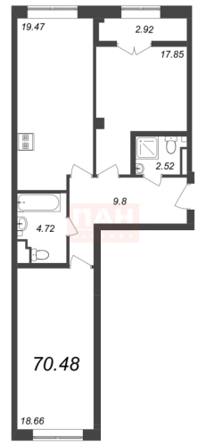 2-комнатная квартира, 70.48 м²; этаж: 7 - купить в Санкт-Петербурге